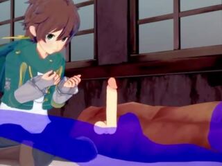 Konosuba yaoi - kazuma اللسان مع بوضعه في له فم - اليابانية الآسيوية المانجا أنيمي لعبة بالغ فيديو مثلي الجنس